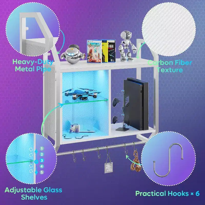 Schwebende LED-Regale, wandmontiertes Gaming-Regal mit verstellbaren Glasböden, Stauraum und Dekoration fürs Gaming-Zimmer