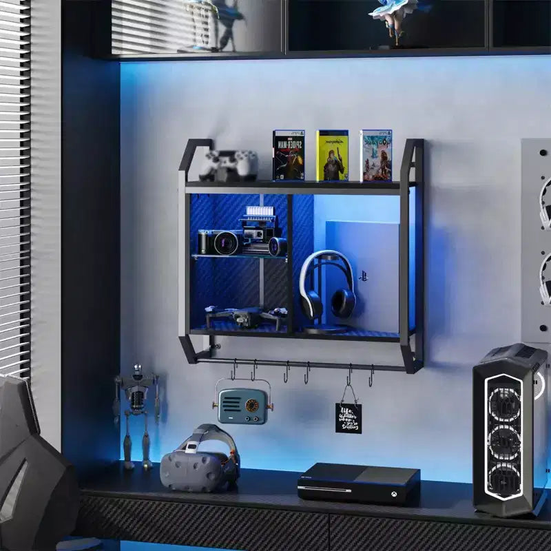 Schwebende LED-Regale, wandmontiertes Gaming-Regal mit verstellbaren Glasböden, Stauraum und Dekoration fürs Gaming-Zimmer