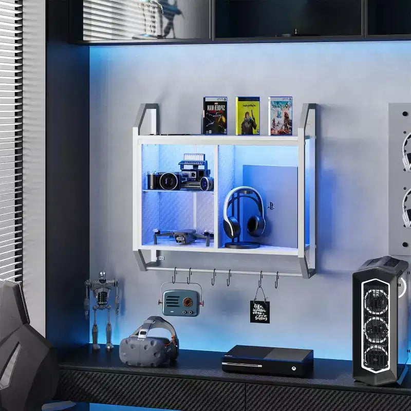 Schwebende LED-Regale, wandmontiertes Gaming-Regal mit verstellbaren Glasböden, Stauraum und Dekoration fürs Gaming-Zimmer