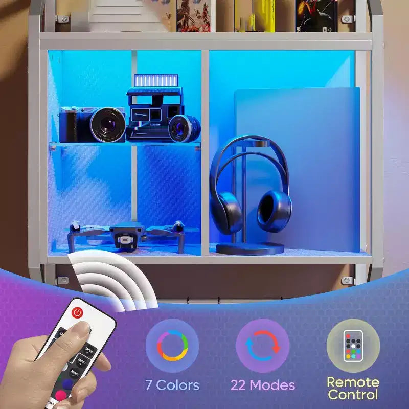 Schwebende LED-Regale, wandmontiertes Gaming-Regal mit verstellbaren Glasböden, Stauraum und Dekoration fürs Gaming-Zimmer