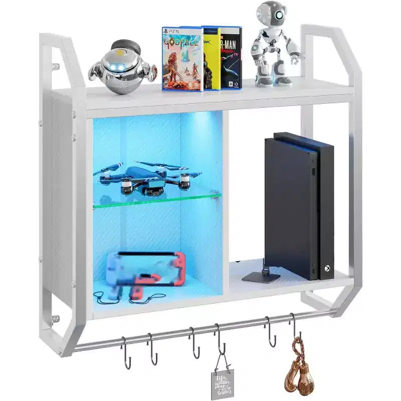 Étagères flottantes à LED, étagère murale de jeu avec étagères en verre réglables, rangement décoratif pour salle de jeux