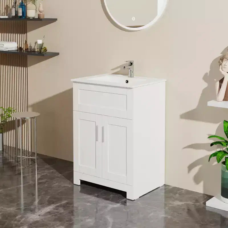 Ensemble meuble-lavabo de salle de bains et meuble à linge avec évier de 24, blanc