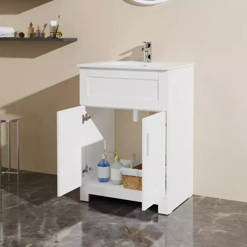 Ensemble meuble-lavabo de salle de bains et meuble à linge avec évier de 24, blanc