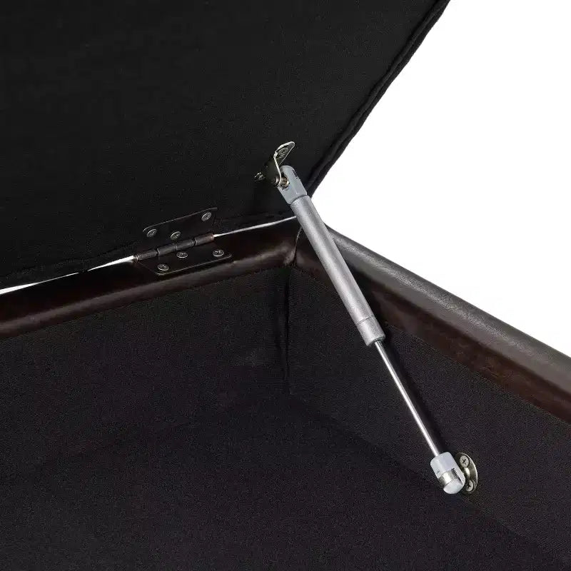 Modernes Stauraum-Ottoman mit Knopfheftung aus Kunstleder und Ablagefläche, Braun/Dunkelbraun