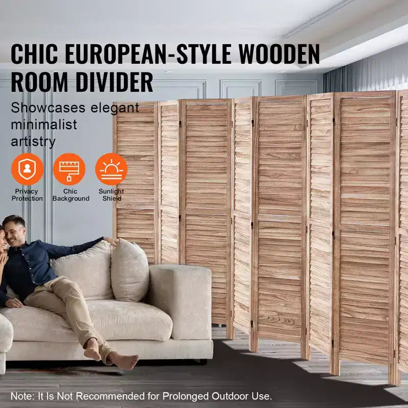 Paravent en bois, écran pliant d’intimité à 8 panneaux, cloison intérieure à persiennes de 66,9 pouces de hauteur, paravent décoratif portable