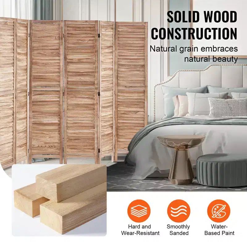 Biombo de madera, separador plegable de privacidad de 8 paneles, partición interior de lamas de 66.9 pulgadas de alto, biombo decorativo portátil