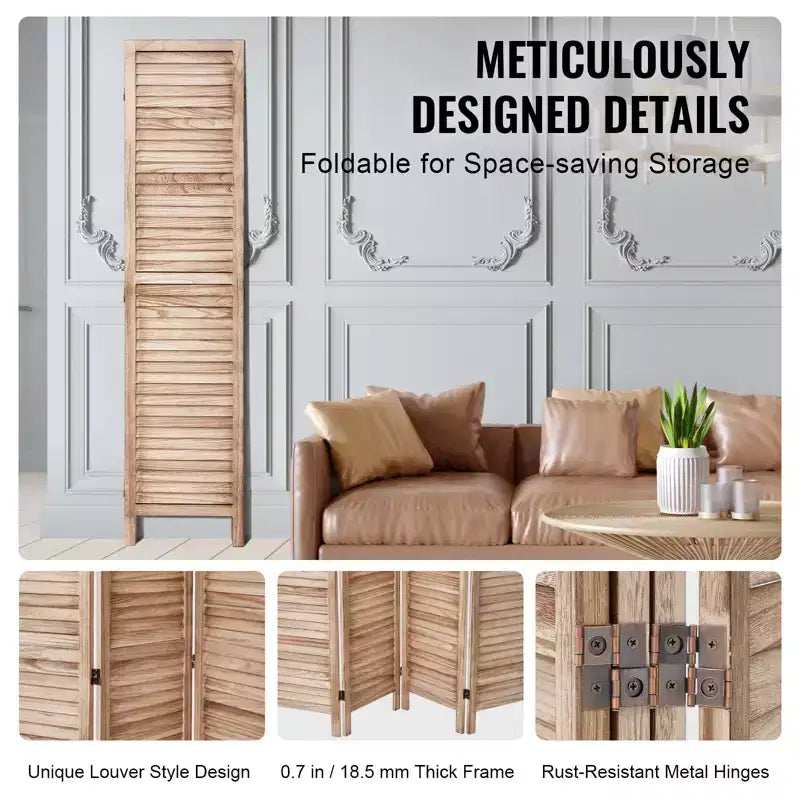 Biombo de madera, separador plegable de privacidad de 8 paneles, partición interior de lamas de 66.9 pulgadas de alto, biombo decorativo portátil