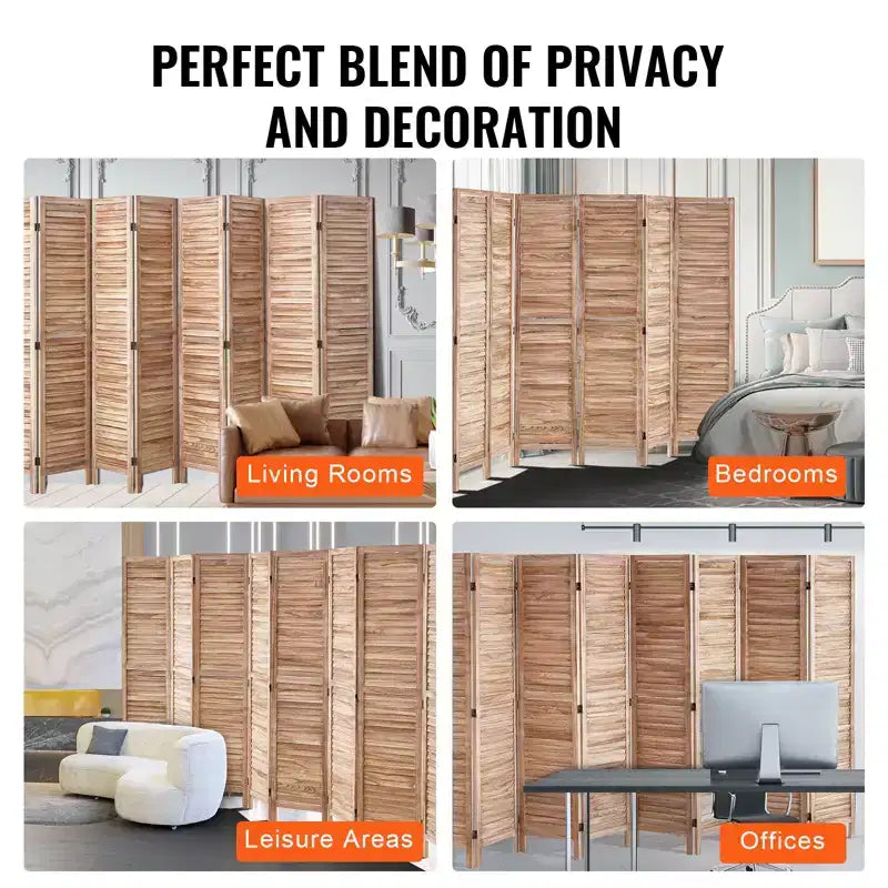 Biombo de madera, separador plegable de privacidad de 8 paneles, partición interior de lamas de 66.9 pulgadas de alto, biombo decorativo portátil