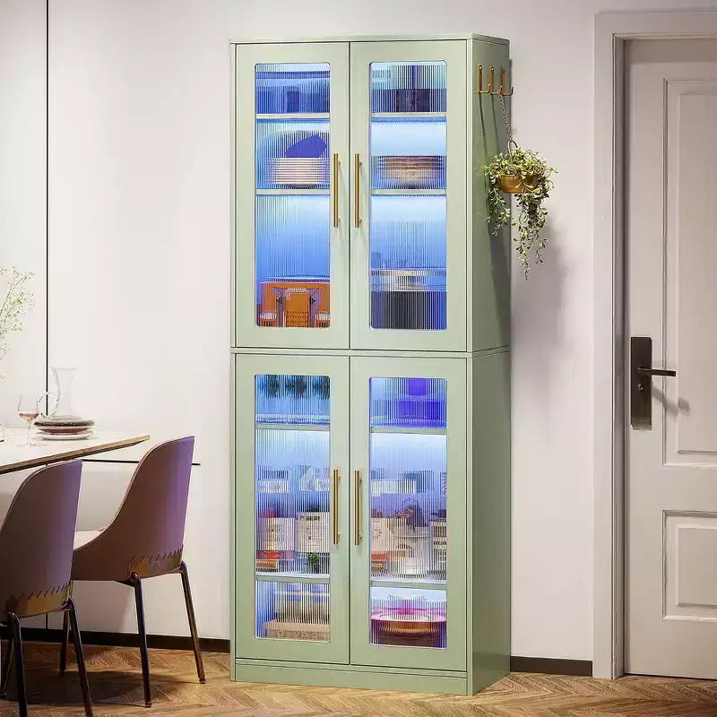 Bibliothèque blanche éclairée par LED, vitrine à porte en acrylique avec éclairage RVB télécommandé