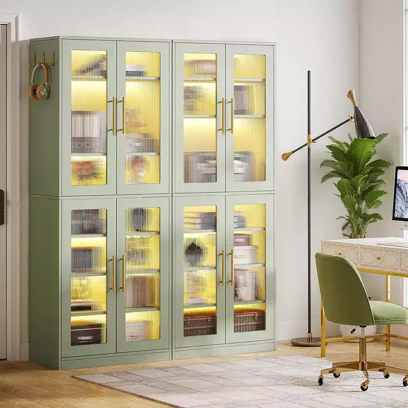 Bibliothèque blanche éclairée par LED, vitrine à porte en acrylique avec éclairage RVB télécommandé