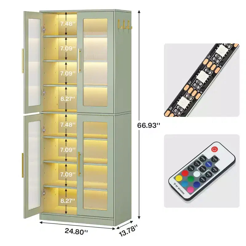 Bibliothèque blanche éclairée par LED, vitrine à porte en acrylique avec éclairage RVB télécommandé