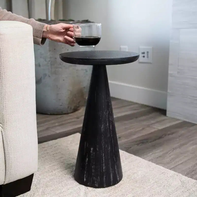 Mesa auxiliar rústica redonda de madera para bebidas 12x20