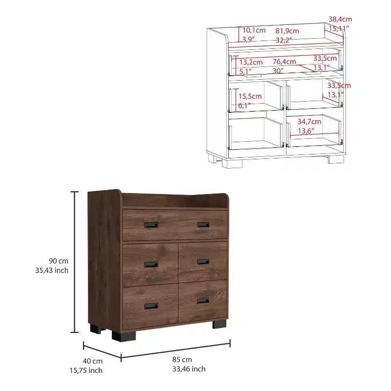 Commode à 4 tiroirs, dont un double, moderne avec façades cannelées, grand espace de rangement et glissières métalliques, plateau supérieur de qualité supérieure