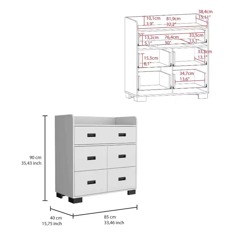 Cómoda de 4 cajones con un cajón doble, cómoda moderna con amplio espacio de almacenamiento y rieles metálicos, tablero superior resistente
