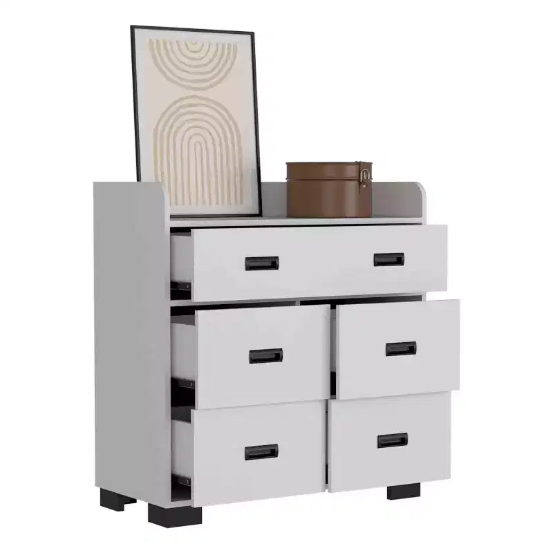 Cómoda de 4 cajones con un cajón doble, cómoda moderna con amplio espacio de almacenamiento y rieles metálicos, tablero superior resistente