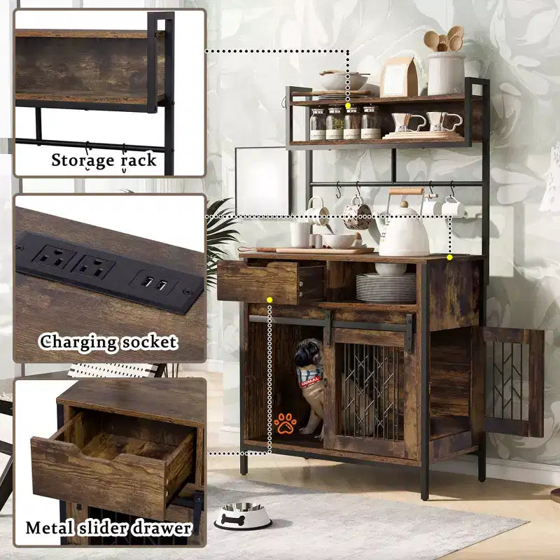 Hundekäfig-Möbel mit Ablageregalen, haustierfreundliches Küchen-Bäckerregal mit Haustierkäfig, Hundekäfig-Couchtischschrank für Wohnzimmer und Eingangsbereich
