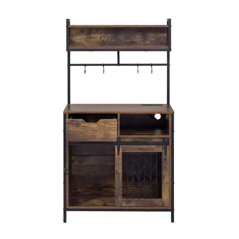Meuble cage pour chien avec étagères de rangement, étagère de cuisine adaptée aux animaux avec cage pour animal, meuble cage pour chien et bar à café pour salon et entrée