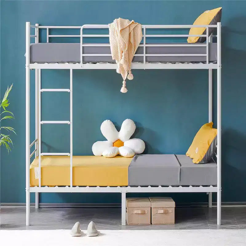 Lit superposé blanc pour enfants/adultes, deux places superposées, avec escalier et barreaux plats