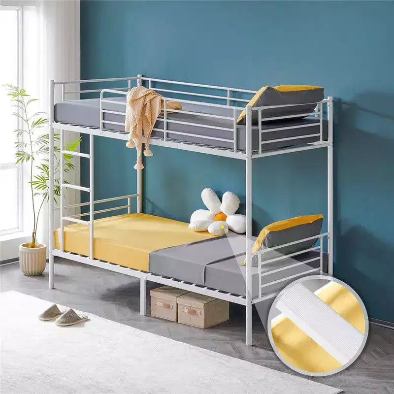 Lit superposé blanc pour enfants/adultes, deux places superposées, avec escalier et barreaux plats