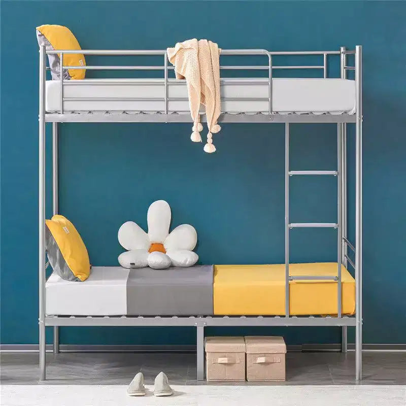 Lit superposé blanc pour enfants/adultes, deux places superposées, avec escalier et barreaux plats