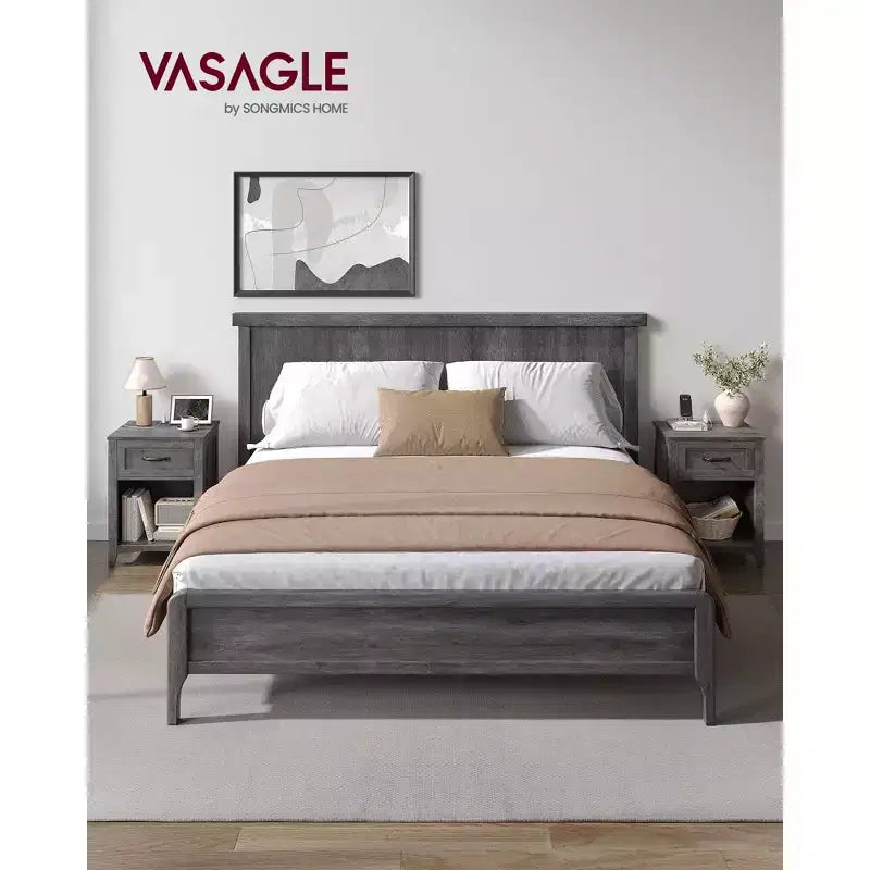 Ensemble de 2 tables de chevet de style campagne avec station de recharge USB, tiroir et étagère ouverte, pour la décoration intérieure, gris brume