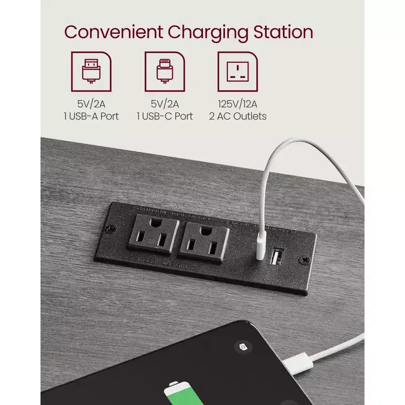 Ensemble de 2 tables de chevet de style campagne avec station de recharge USB, tiroir et étagère ouverte, pour la décoration intérieure, gris brume