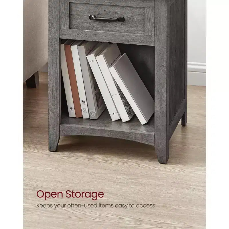 Ensemble de 2 tables de chevet de style campagne avec station de recharge USB, tiroir et étagère ouverte, pour la décoration intérieure, gris brume
