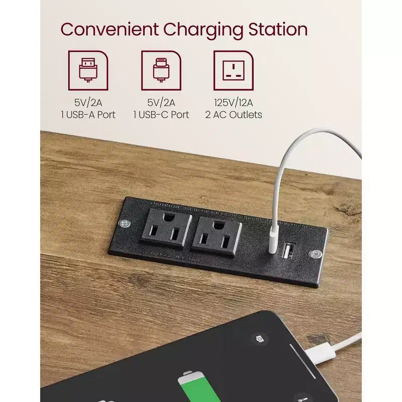 Ensemble de 2 tables de chevet de style campagne avec station de recharge USB, tiroir et étagère ouverte, pour la décoration intérieure, gris brume