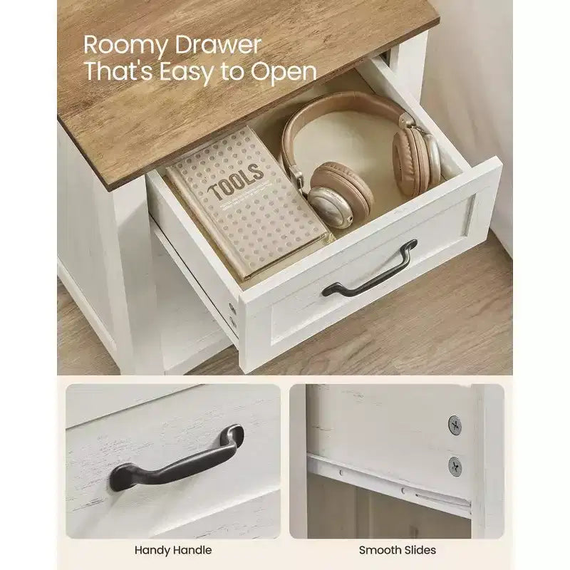 Ensemble de 2 tables de chevet de style campagne avec station de recharge USB, tiroir et étagère ouverte, pour la décoration intérieure, gris brume