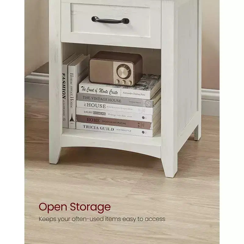 Ensemble de 2 tables de chevet de style campagne avec station de recharge USB, tiroir et étagère ouverte, pour la décoration intérieure, gris brume
