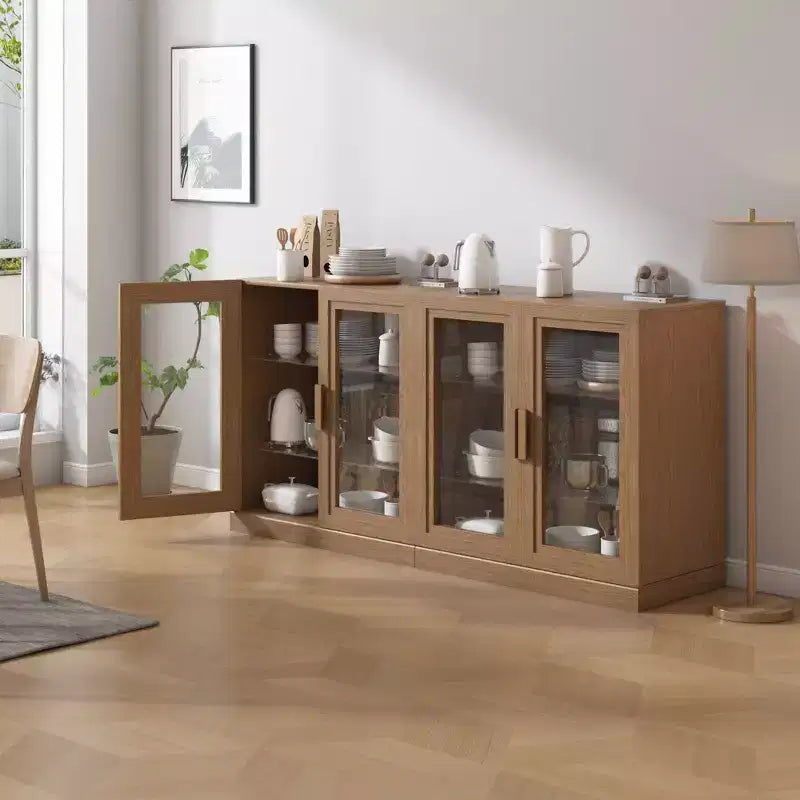 Akzentschrank aus Holz, 31x62x16, Aufbewahrungsorganizer mit verstellbaren Regalböden und Glastüren für Küche, Schlafzimmer, Eingangsbereich, Wohnzimmer und Esszimmer