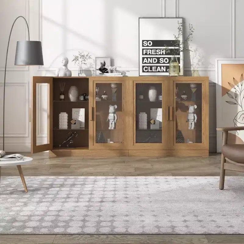 Akzentschrank aus Holz, 31x62x16, Aufbewahrungsorganizer mit verstellbaren Regalböden und Glastüren für Küche, Schlafzimmer, Eingangsbereich, Wohnzimmer und Esszimmer