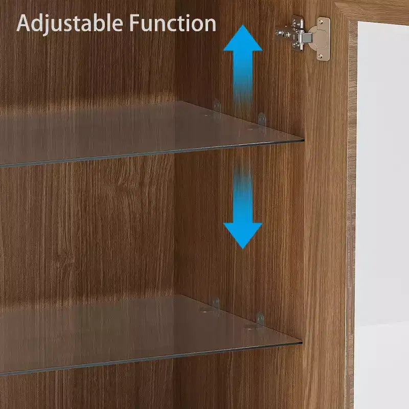 Akzentschrank aus Holz, 31x62x16, Aufbewahrungsorganizer mit verstellbaren Regalböden und Glastüren für Küche, Schlafzimmer, Eingangsbereich, Wohnzimmer und Esszimmer