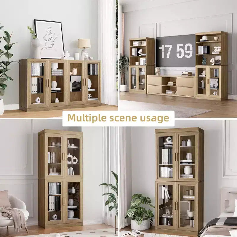 Akzentschrank aus Holz, 72x31x16, Aufbewahrungsorganizer mit verstellbaren Regalböden und Glastüren für Küche, Schlafzimmer, Eingangsbereich, Wohn- und Esszimmer
