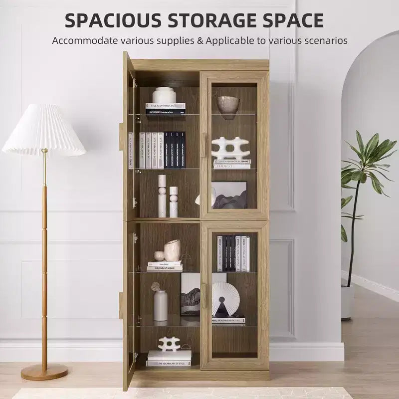 Meuble d’appoint en bois 72x31x16 avec étagères réglables et portes vitrées, pour cuisine, chambre, entrée, salon/salle à manger
