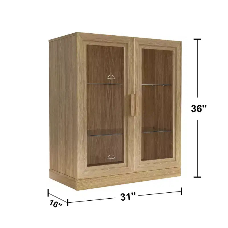 Akzentschrank aus Holz, 72x31x16, Aufbewahrungsorganizer mit verstellbaren Regalböden und Glastüren für Küche, Schlafzimmer, Eingangsbereich, Wohn- und Esszimmer
