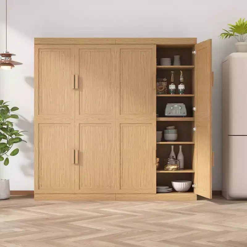 Meuble d’appoint en bois 62x62x16, couleur naturelle, avec étagères réglables, pour cuisine, chambre, entrée, salon ou salle à manger