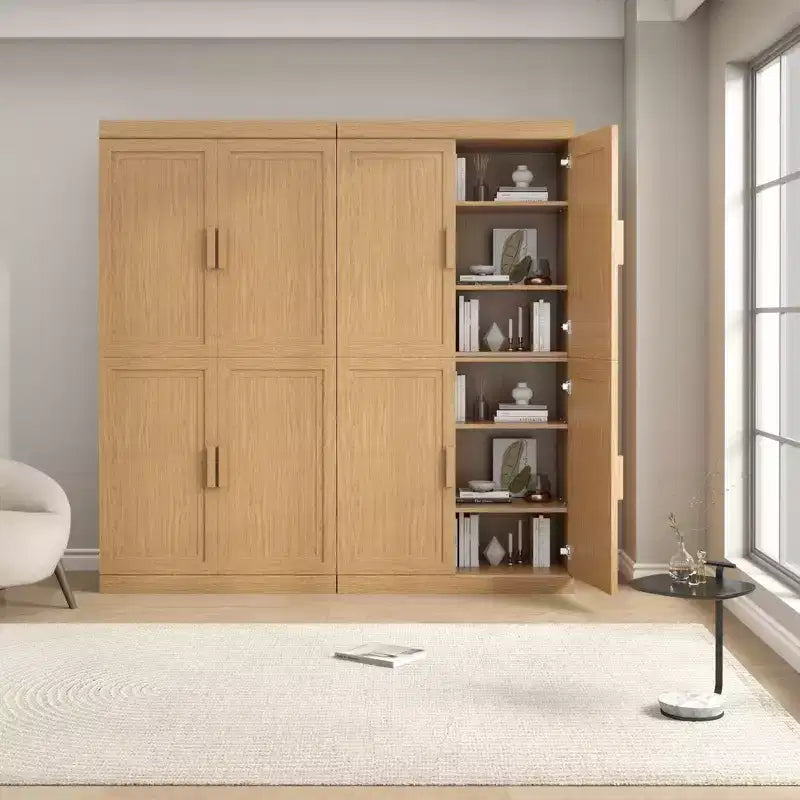 Meuble d’appoint en bois 62x62x16, couleur naturelle, avec étagères réglables, pour cuisine, chambre, entrée, salon ou salle à manger