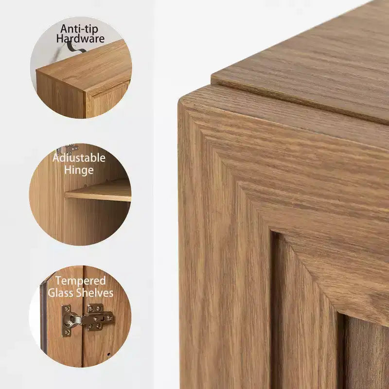 Meuble d’appoint en bois 62x62x16, couleur naturelle, avec étagères réglables, pour cuisine, chambre, entrée, salon ou salle à manger