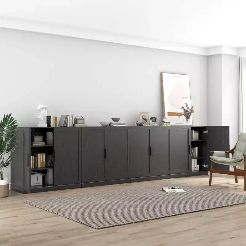 Meuble d’appoint en bois 31x124x16, noir, avec étagères réglables, pour cuisine, chambre, entrée, salon ou salle à manger