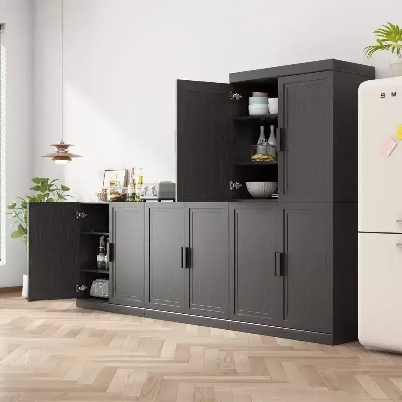 Meuble d’appoint en bois 31x124x16, noir, avec étagères réglables, pour cuisine, chambre, entrée, salon ou salle à manger