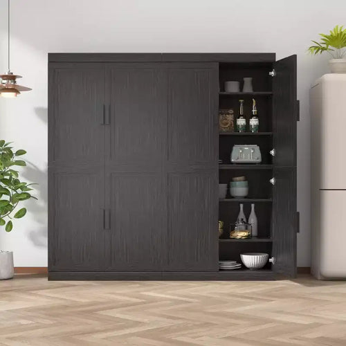 Akzentschrank aus Holz, 31x124x16, schwarz, Aufbewahrungsorganizer mit verstellbaren Regalböden für Küche, Schlafzimmer, Eingangsbereich, Wohnzimmer und Esszimmer