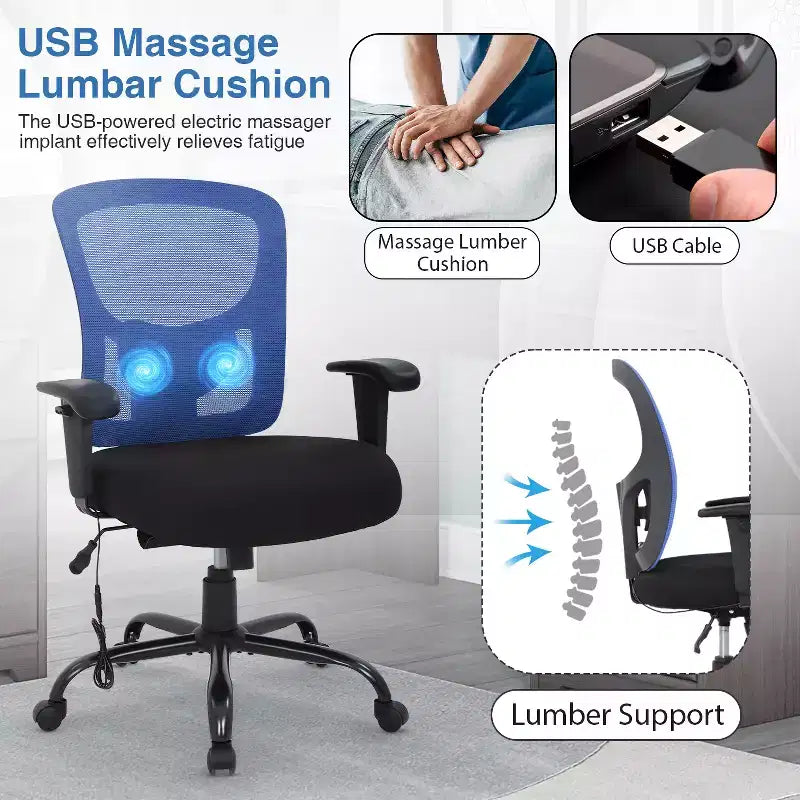 Ergonomischer Bürostuhl für große und kräftige Personen, bis 400lbs, Netzstoff-Schreibtischstuhl