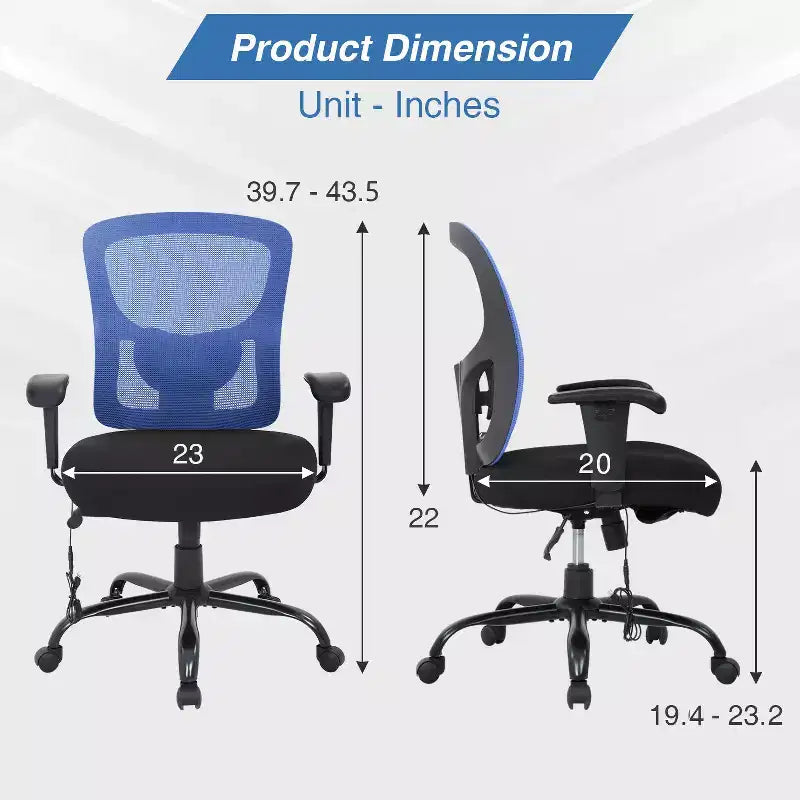 Ergonomischer Bürostuhl für große und kräftige Personen, bis 400lbs, Netzstoff-Schreibtischstuhl