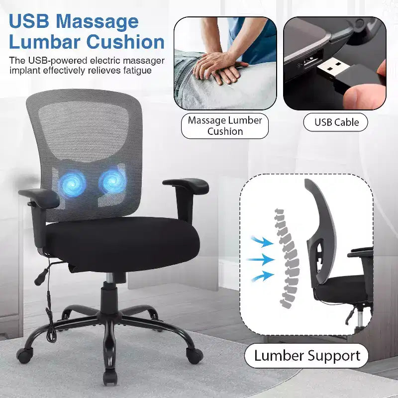 Ergonomischer Bürostuhl für große und kräftige Personen, bis 400lbs, Netzstoff-Schreibtischstuhl