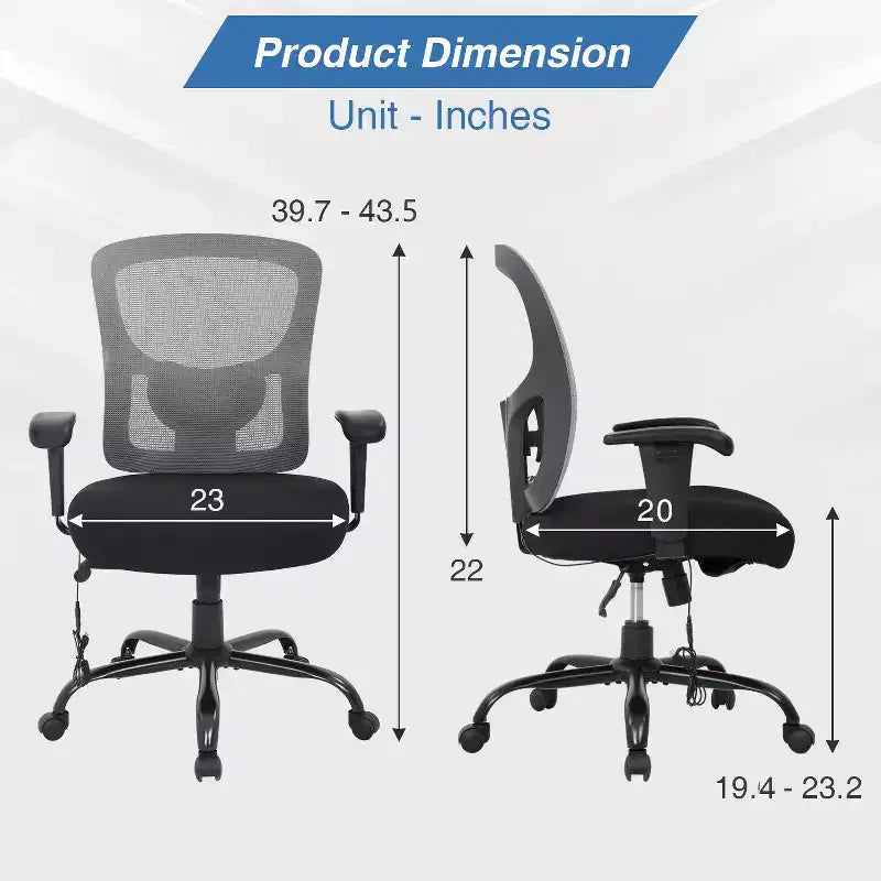 Ergonomischer Bürostuhl für große und kräftige Personen, bis 400lbs, Netzstoff-Schreibtischstuhl