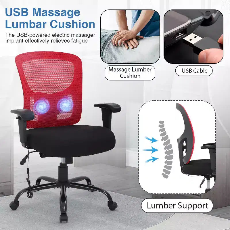 Ergonomischer Bürostuhl für große und kräftige Personen, bis 400lbs, Netzstoff-Schreibtischstuhl