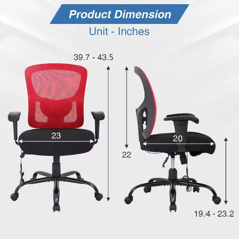 Ergonomischer Bürostuhl für große und kräftige Personen, bis 400lbs, Netzstoff-Schreibtischstuhl