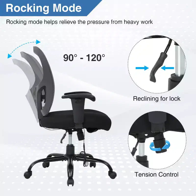 Chaise de bureau ergonomique pour personnes grandes et fortes, capacité de 400lbs, chaise de bureau en maille