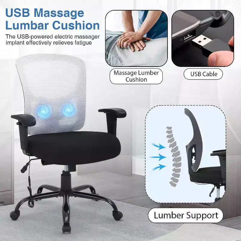 Ergonomischer Bürostuhl für große und kräftige Personen, bis 400lbs, Netzstoff-Schreibtischstuhl